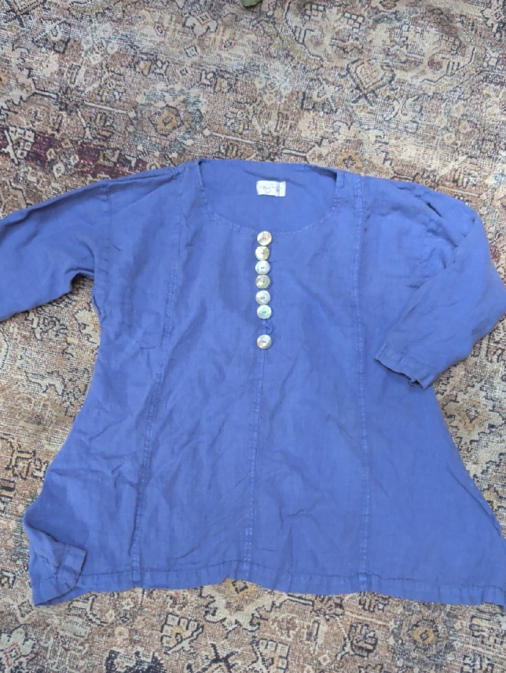 Mosaic USA Vibrant Blue Linen Button-Front Top
